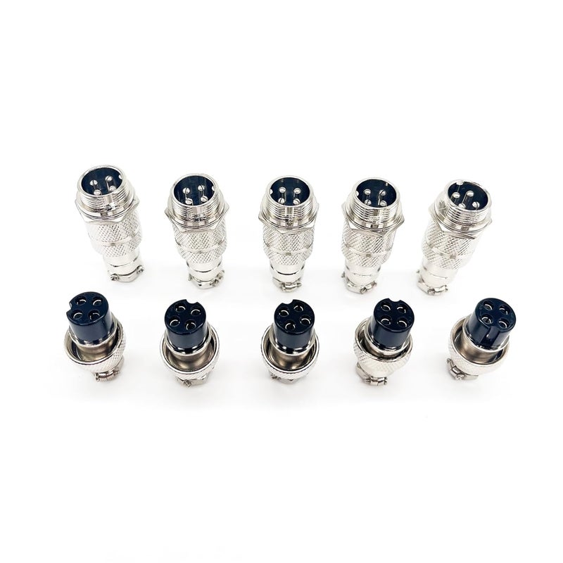 CHALITECK 5Set GX16 4pin Male+Female Combination Aviation Plug Socket Connector,Panel Mounted Metal Circular Adapter Thread Locking,5A/125V,16mm,Welded,for Electrical and Electronic Connections - Image 1